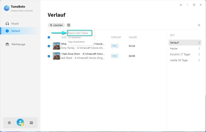 Musik nach iTunes exportieren
