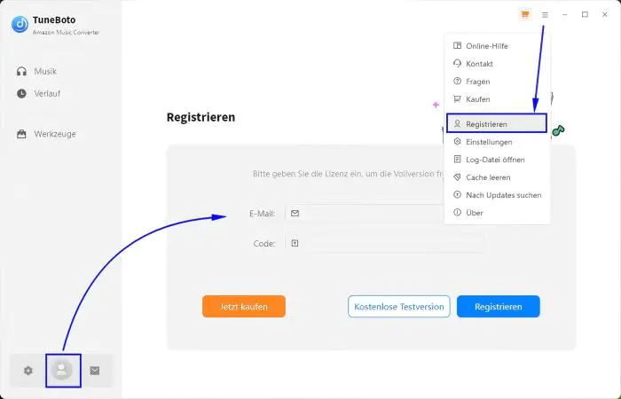 TuneBoto registrieren