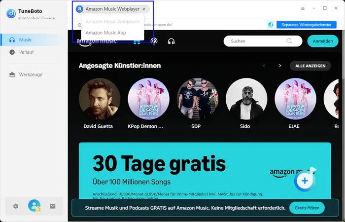 Amazon Music App und Webplayer