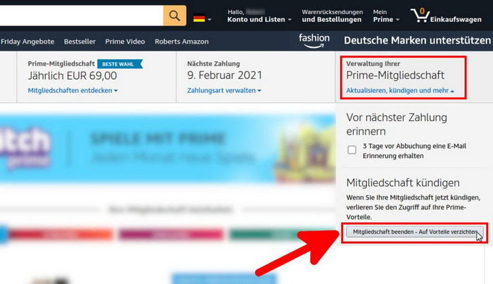 prime-mitgliedschaft verwalten