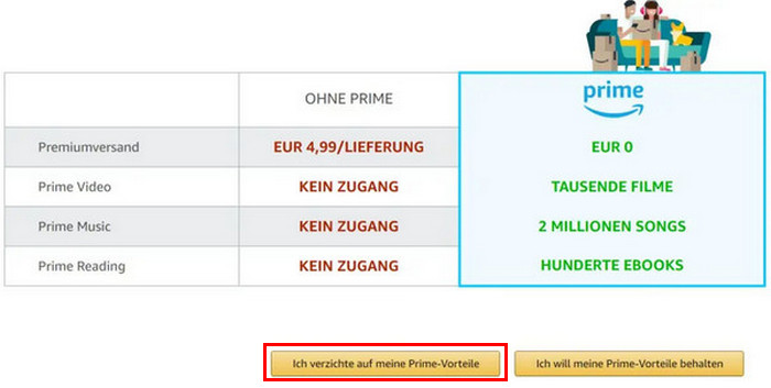 prime-vorteile verzichten