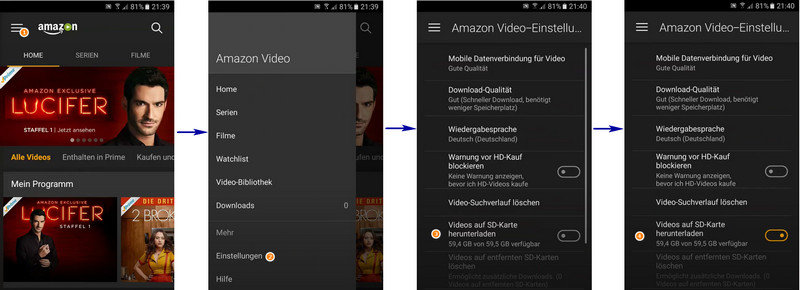 amazon video auf sd